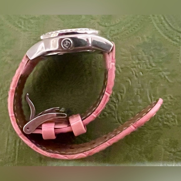 Michael Kors Pink Leather & Stainless Steel Silver Wrist Watch w/ Bling & Date - Picture 9 of 15